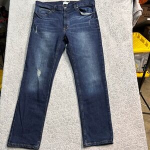 True Craft Slim Fit Dark Wash Distressed Denim Jeans Mens Size 36x30